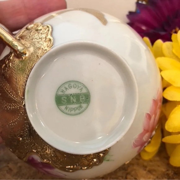 Rare Antique Nagoya SNB Nippon Porcelain Raised Gold Leaf Tea Cup - Picture 5 of 13